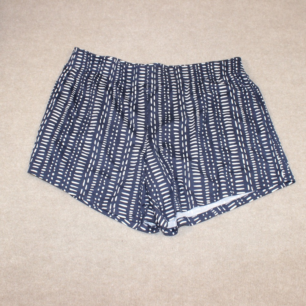AnyBody Navy Blue White Dash Print Lounge Shorts Petite Large PL Elastic Waist
